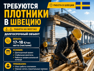 Требуются плотники 5-6 человек! В Швецию!