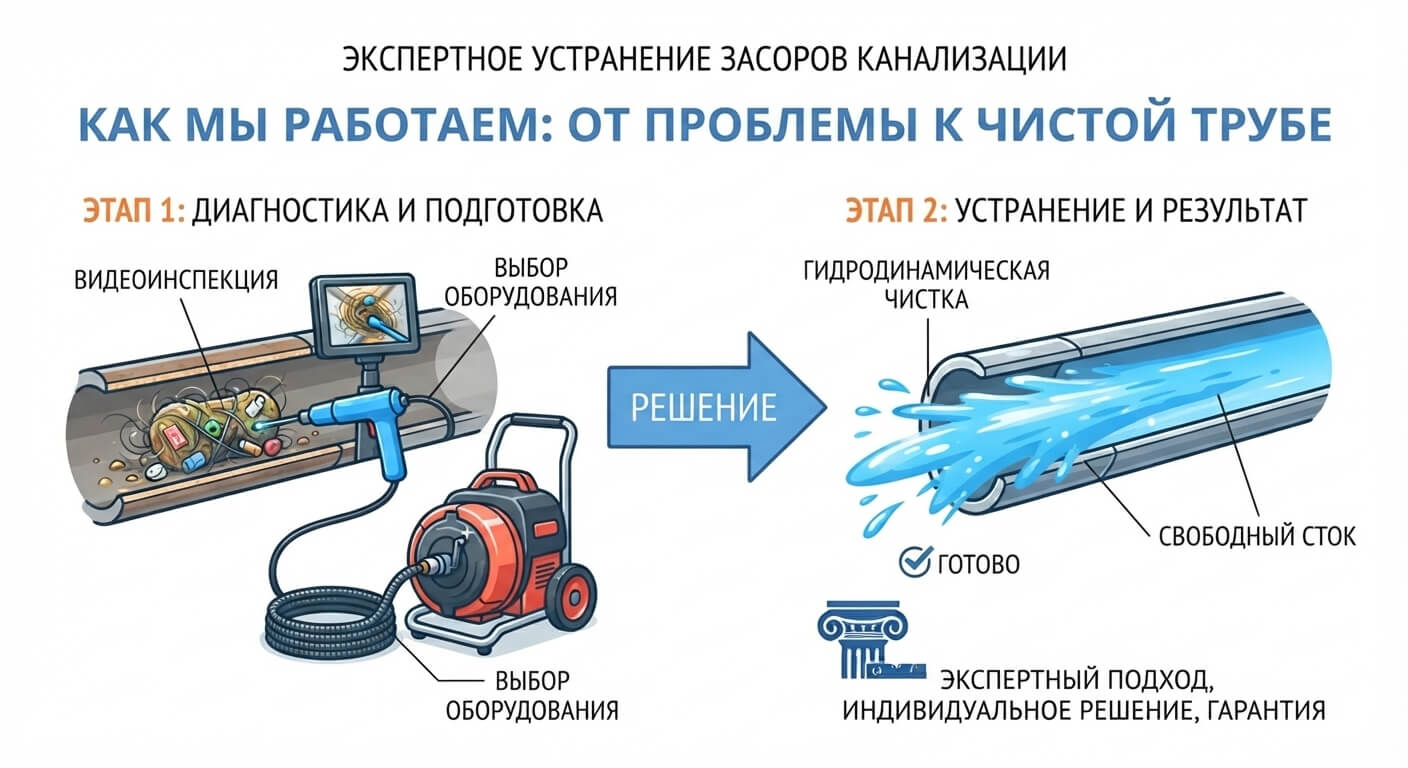 Устранение засора канализации.